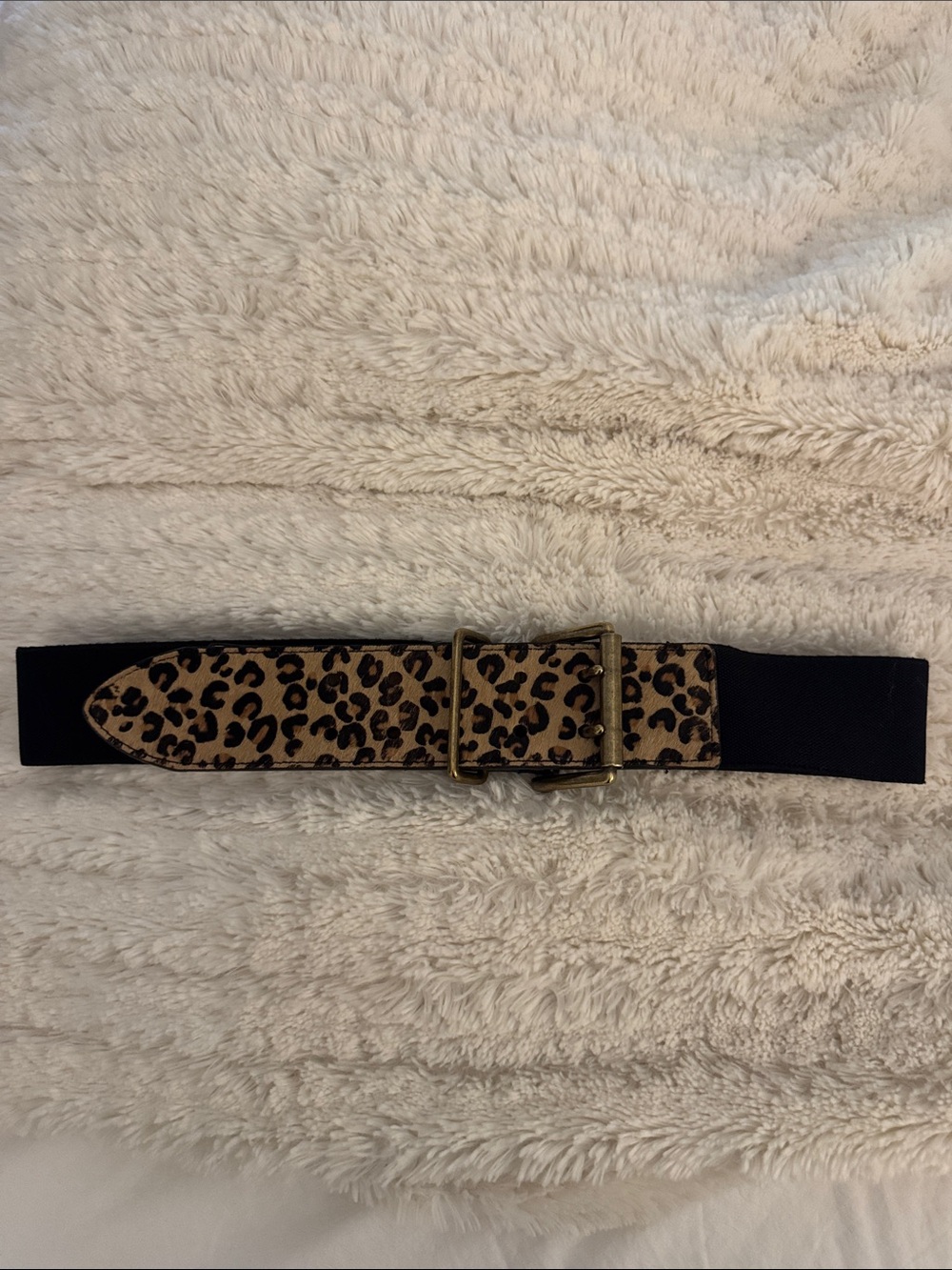 Leopard Print Elastic Waist Belt with Antique Gold Buckle